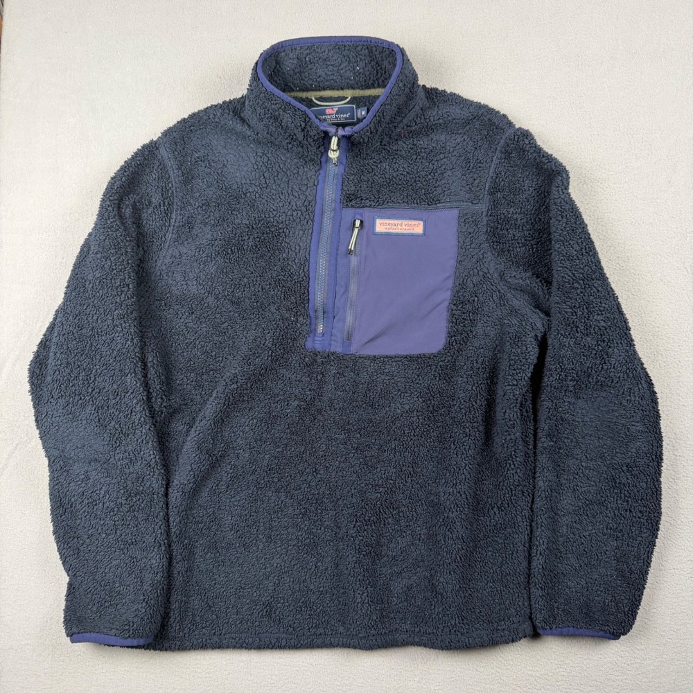 Vineyard Vines Sherpa Fleece Pullover Mens Medium Navy Blue 1K001387 Coastal
